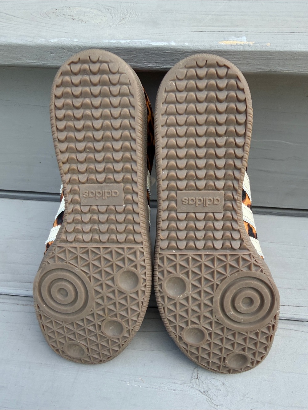 adidas women’s Leopard Print Sneakers with White Stripes and orange trim. - Picture 8 of 10